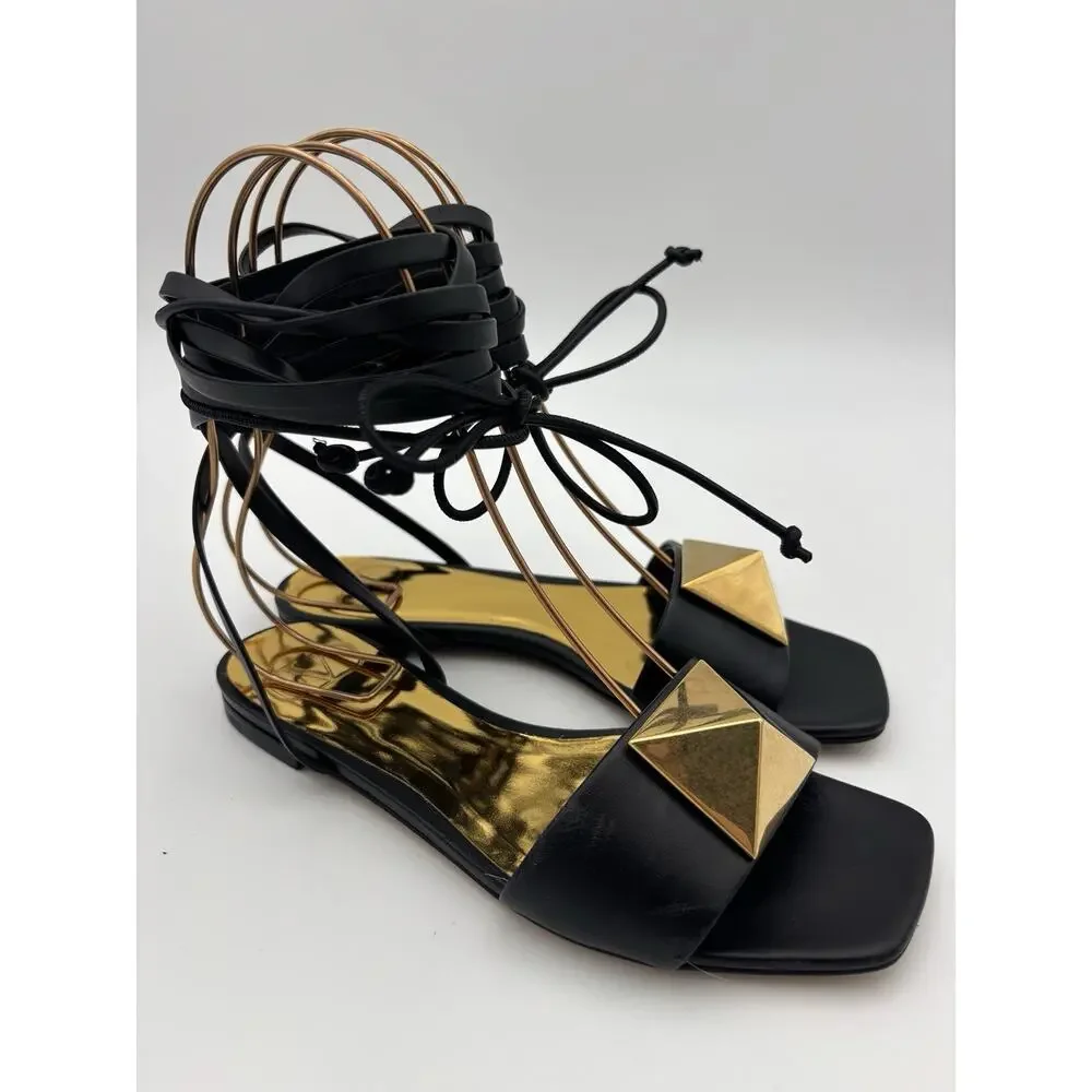 Valentino One Stud Leather Gladiator Sandals Black Leather Size 35 5 Rockstud